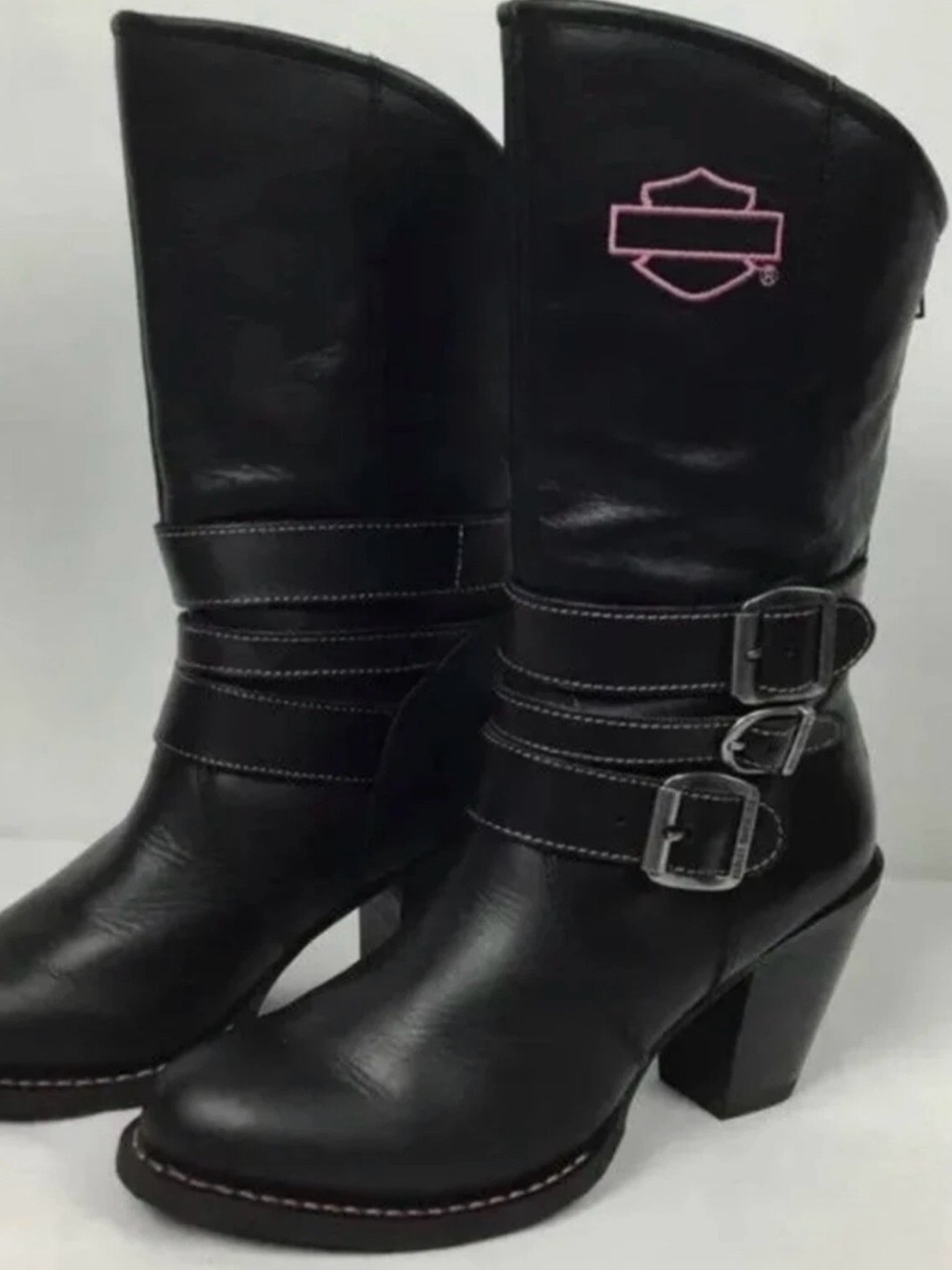 Harley-Davidson Women’s Black W/ Pink Logo 3 Buckles Boots 6.5
